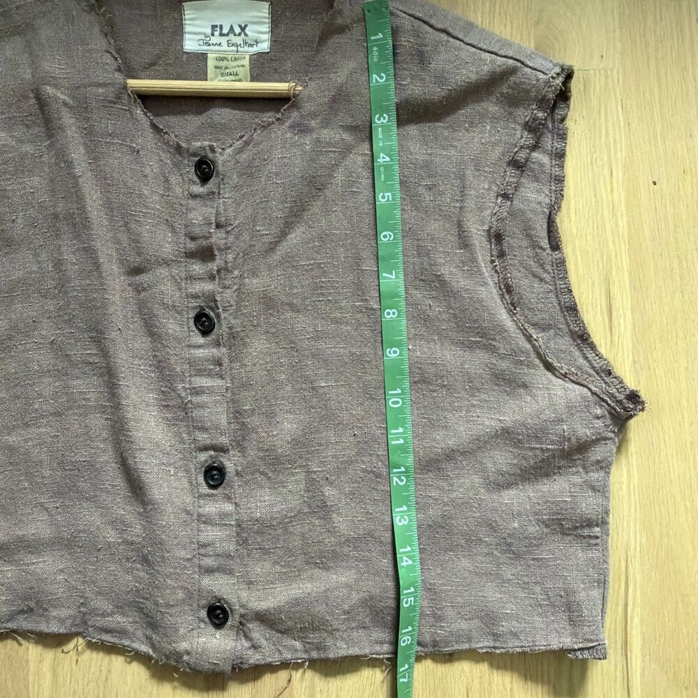 Vintage Flax By Jeanne Engelhart Cropped Raw Edge Best Button 100% Linen Size S - Picture 9 of 10